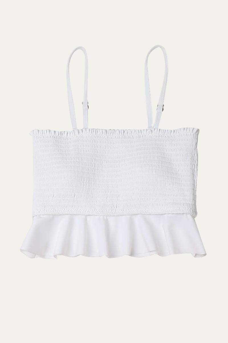 white smocked bandeau bikini