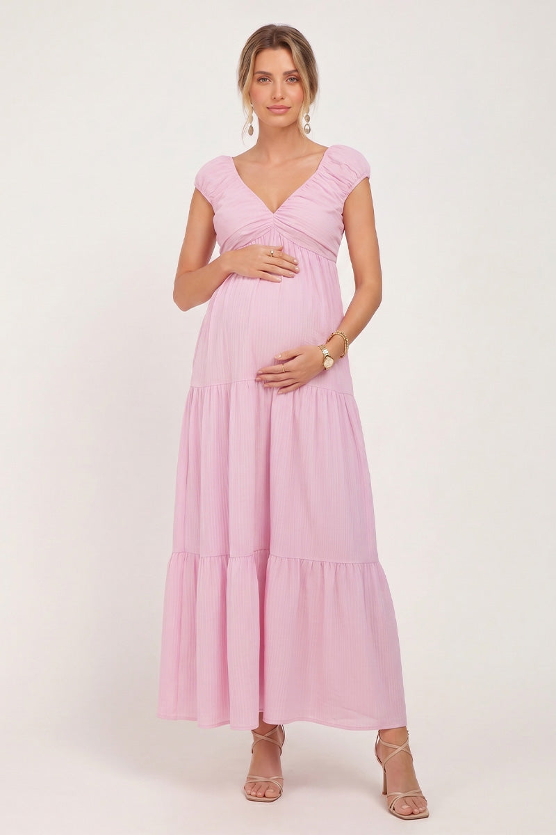 maternity summer maxi dresses Mae Pleated V-Neck Dress ShopLuu dress lavender Country a line Opt for a short Length/Inseam:34L