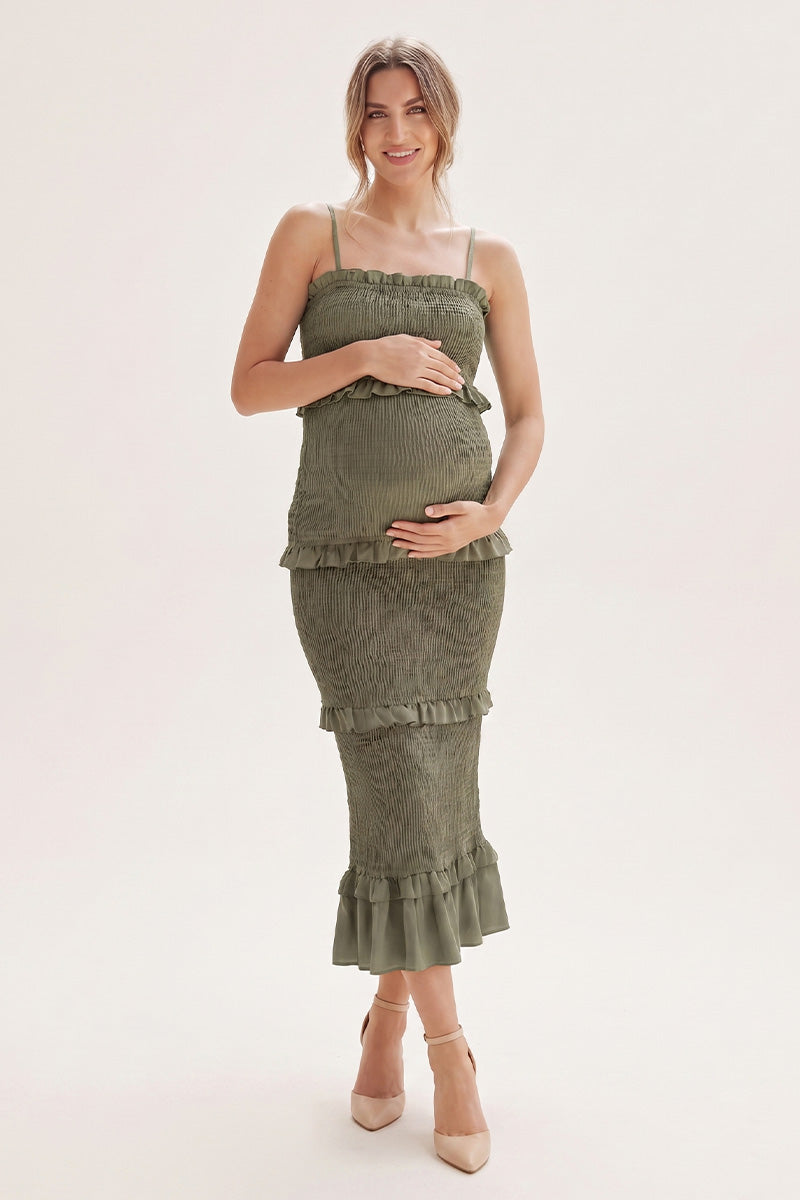 maternity bodycon dress Momyknows Pink Floral Tulle Ruched Cute Gender Reveal Baby Shower Midi Dress, Pink / M The basic clothing makes this mini dress suitable for most pregnant womens body types Summer Mae Smocked Tiered Maternity