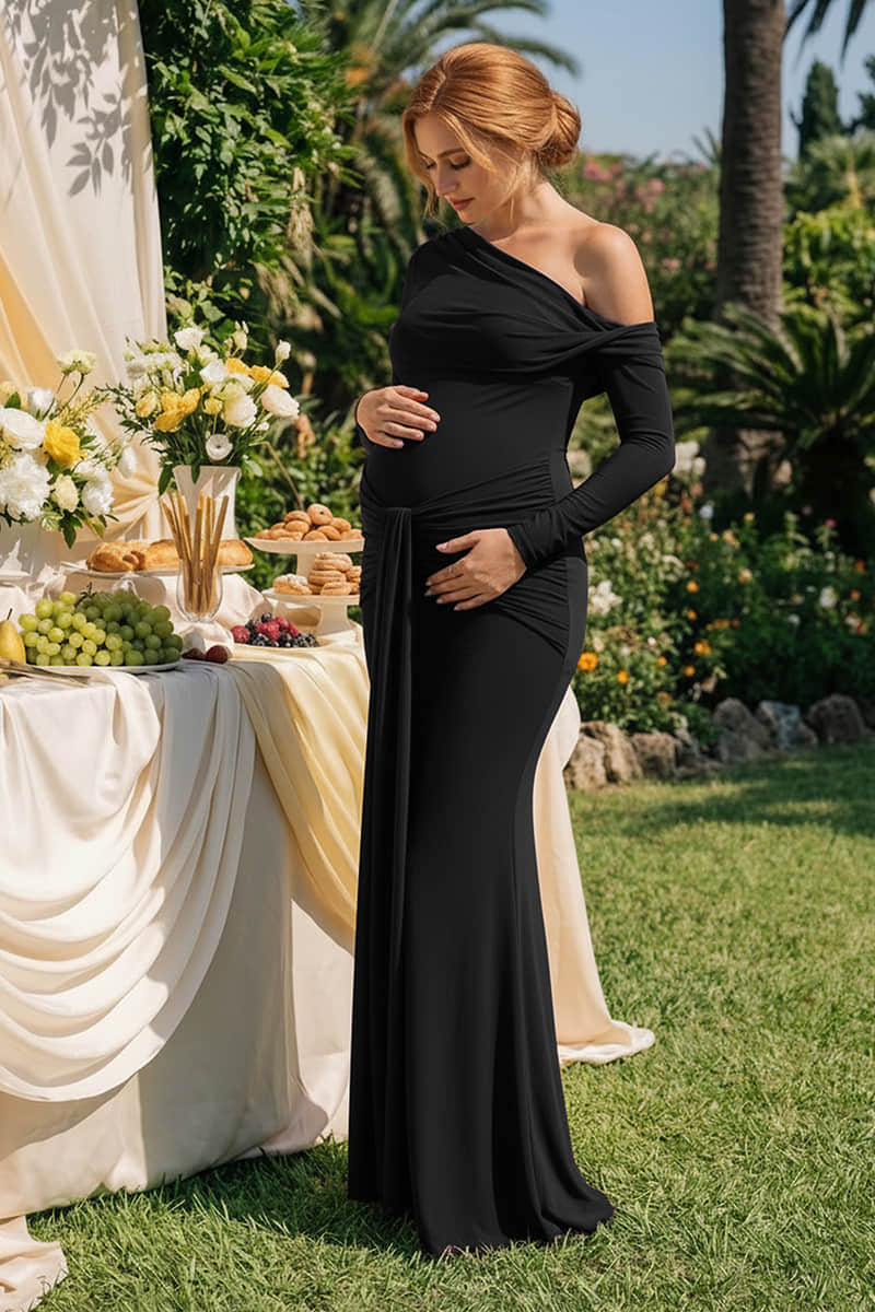 Summer Mae Asymmetric Maternity Maxi Dress | Photoshoot Gown Wine Red / M Summer Mae Asymmetric Maternity Maxi Dress | Photoshoot Gown Wine Red / M