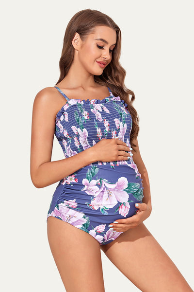 one-piece-ruched-shirred-bandeau-maternity-swimsuit#color_lavender-magnolia