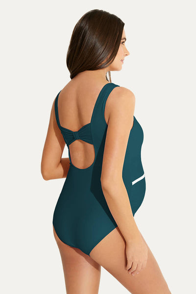 womens-one-piece-v-neck-bow-tie-back-maternity-swimsuits#color_forest