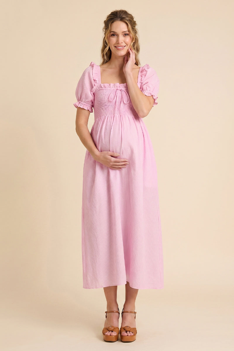 Summer Mae Puff Sleeve Maternity Midi Dress