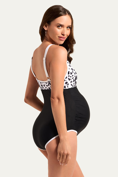 Maternity One Piece Nursing Swimsuit With Metal Button Front Leopard 17
