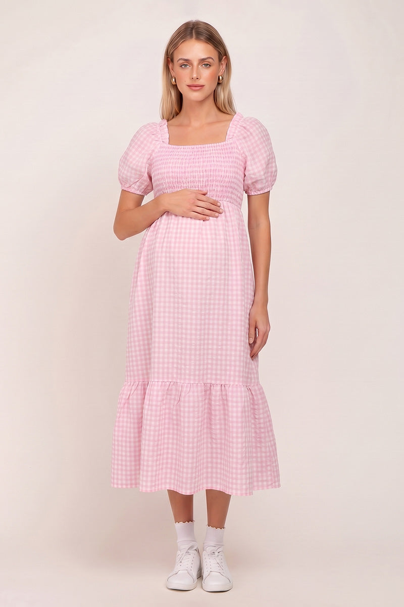 Summer Mae Gingham Maternity Midi Dress
