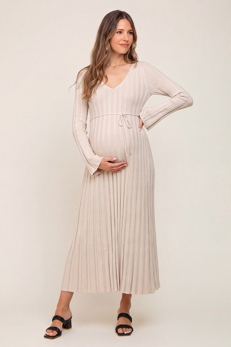 Summer Mae Ribbed Knit V-Neck Maternity Midi Dress
