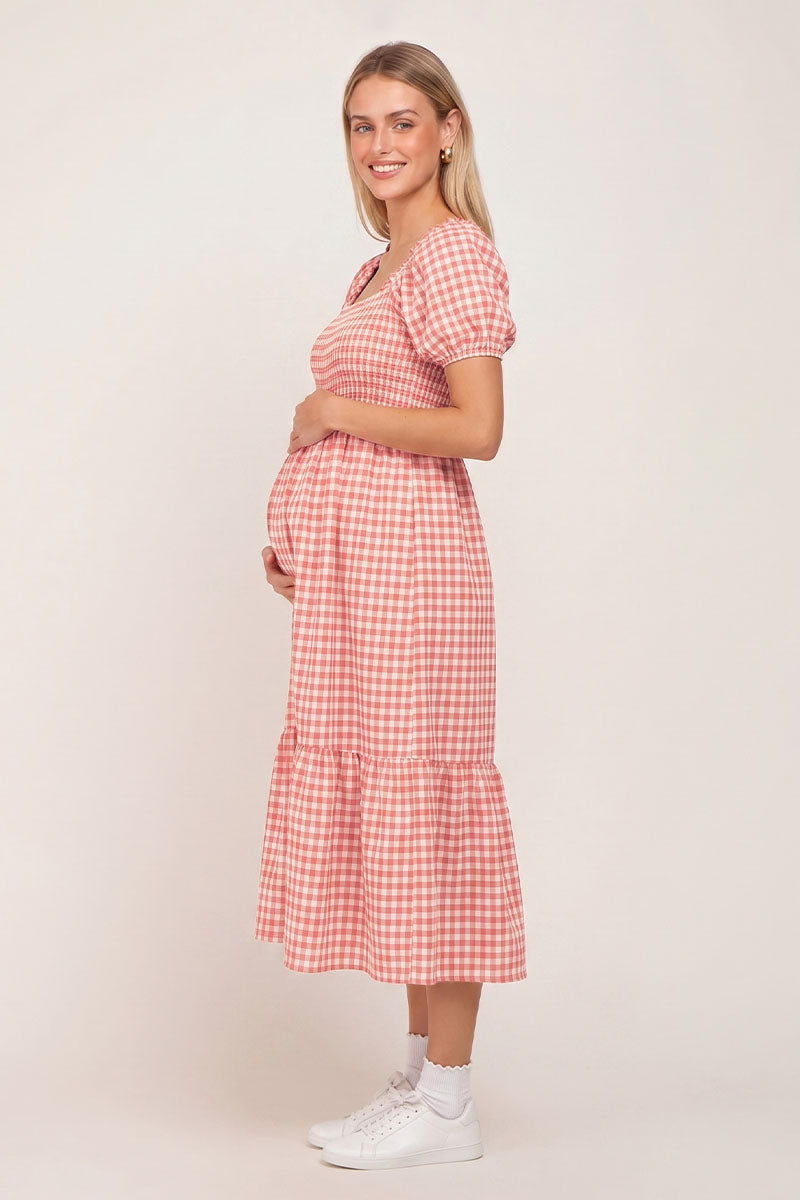 maternity vacation dresses Summer Mae Gingham Maternity Midi Dress
