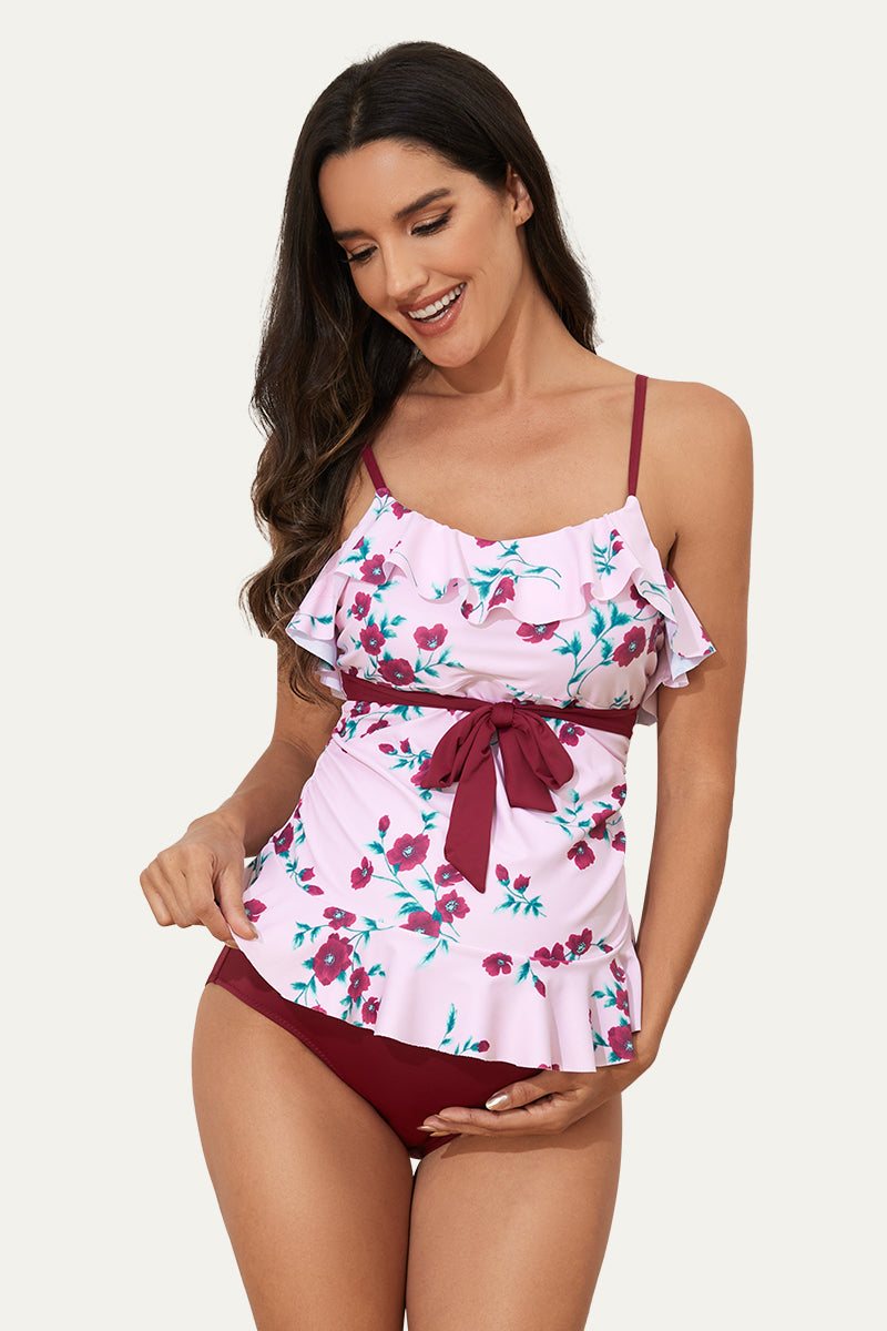 Two Piece Ruffle Knot Tie Front Pregnancy Bathing Suits Embrace The Floral Sea