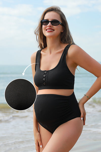 Plus Size Ribbed Two Piece Pregnancy Bikini Set