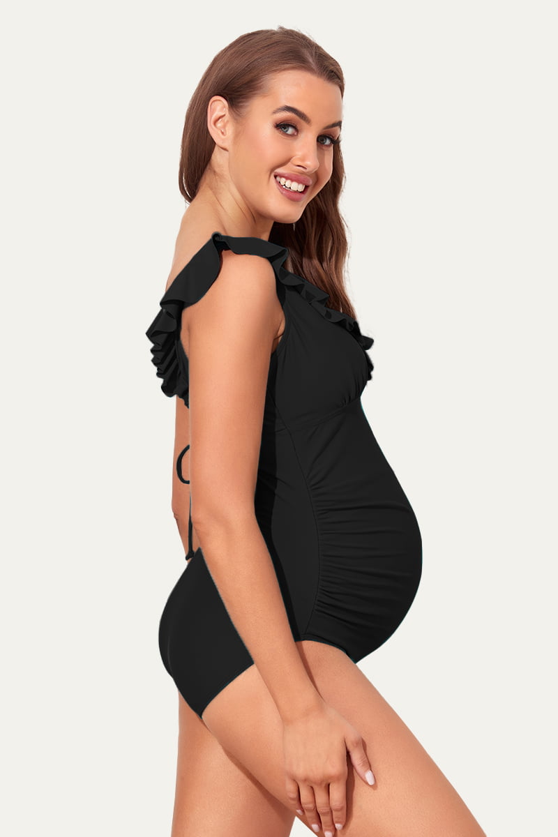 Ruffle One Piece Maternity Bathing Suit With Lace-up Back – Summer Mae