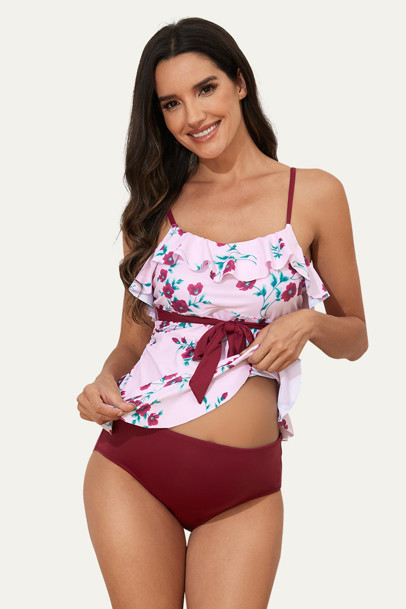 Two Piece Ruffle Knot Tie Front Pregnancy Bathing Suits Embrace The Floral Sea
