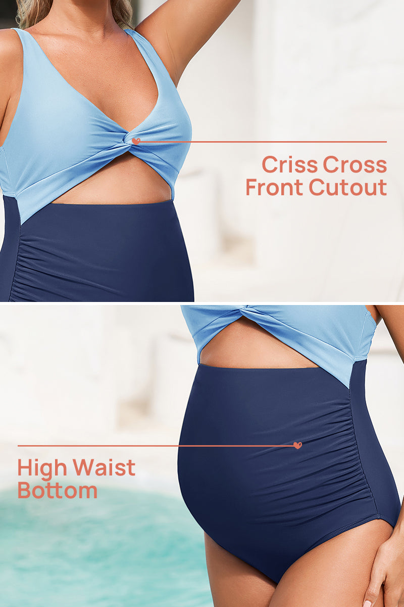 twist-front-cutout-one-piece-pregnancy-swimwear-criss-cross-bathing-suit#color_baby-blue-navy