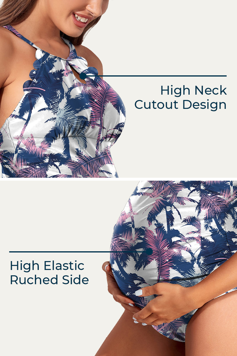 Maternity Two-Piece Tankini Swimsuit With Tummy Control & Shorts – Halter Top - View #6