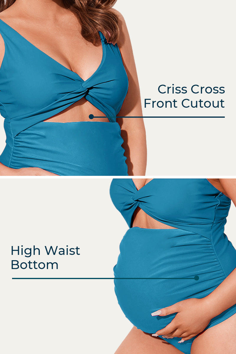 twist-front-cutout-one-piece-pregnancy-swimwear-criss-cross-bathing-suit#color_nordic-blue