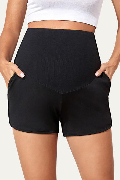 Women's Over Belly Maternity Shorts With Pockets