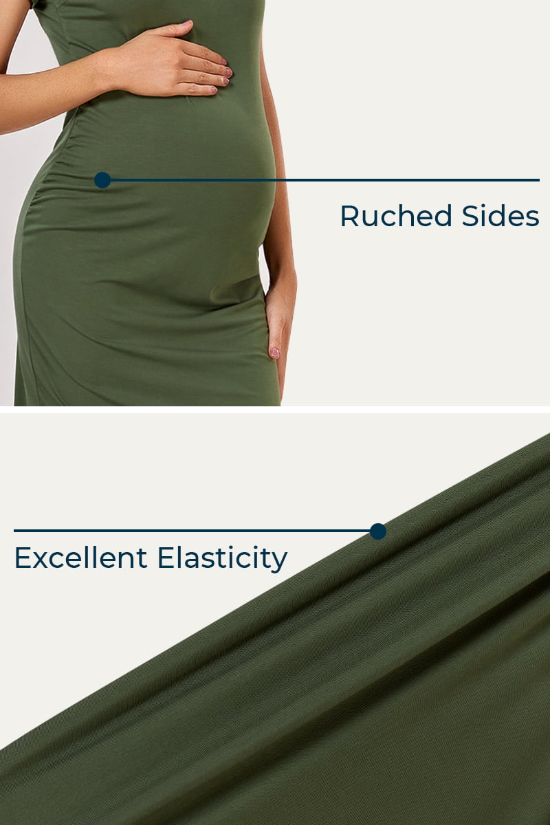 womens-short-sleeve-reched-maternity-dress#color_olive