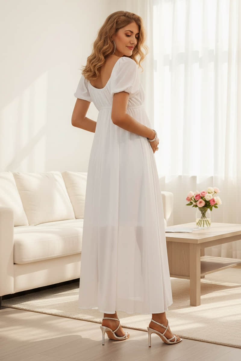 short white maternity dress Summer Mae Empire Waist Maternity Midi