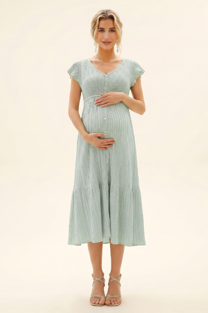 Summer Mae V-Neck Ruffle Sleeve Maternity Midi