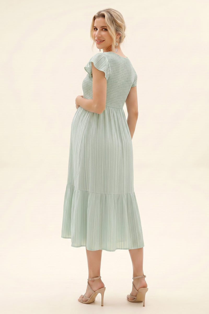 asymmetrical maternity dress Summer Mae V-Neck Ruffle Sleeve Maternity Midi Dress