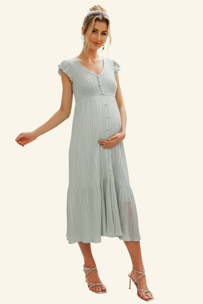 Summer Mae V-Neck Ruffle Sleeve Maternity Midi Dress