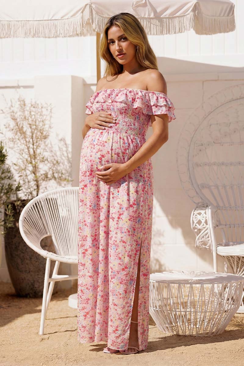 Summer Mae Floral Off-Shoulder Maternity Maxi Dress