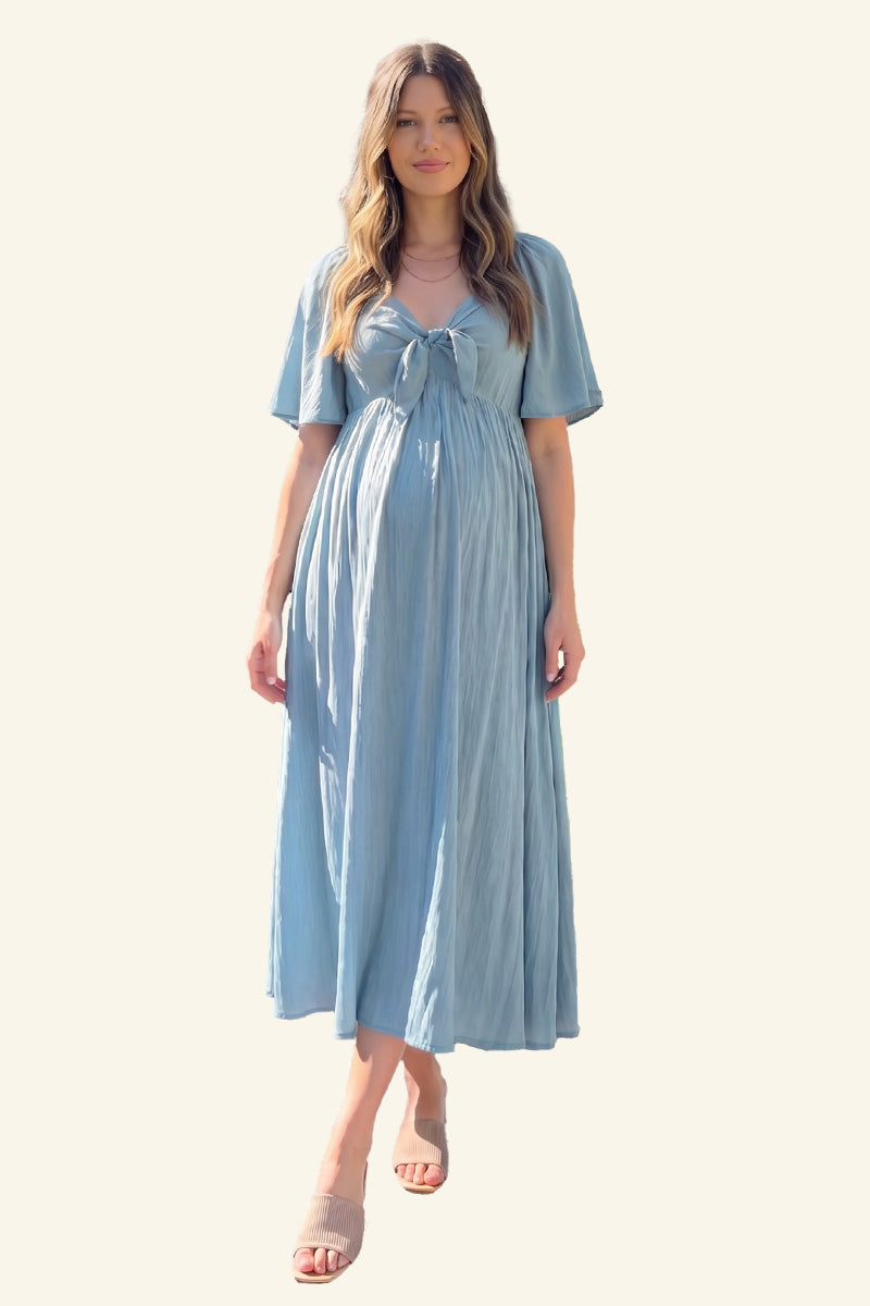 Summer Mae Bow Tie Neck Maternity Midi Dress