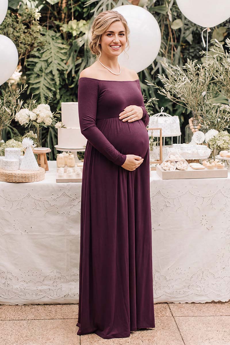 off shoulder maternity maxi dress Summer Mae Off Shoulder Maternity Maxi Dress
