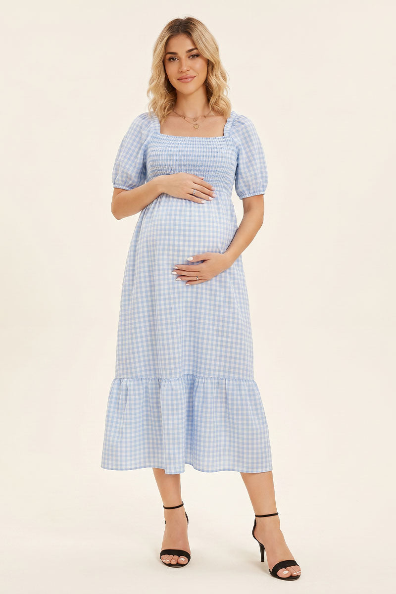 Summer Mae Gingham Maternity Midi Dress