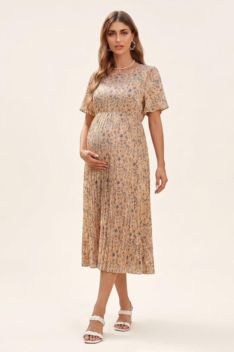cute maternity sun dresses Light Olive Satin Pleated V-Neck Maternity Maxi Dress  PinkBlush