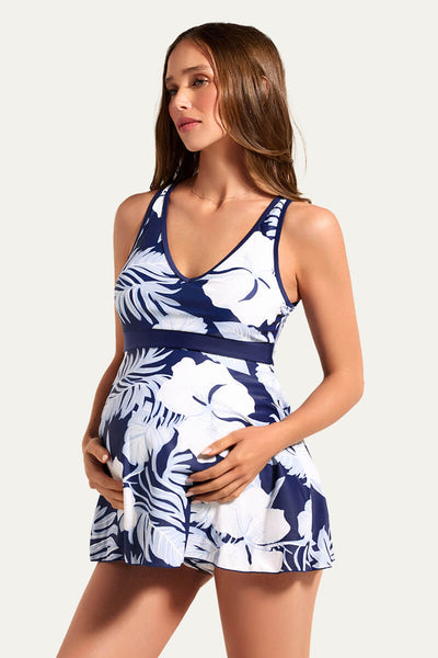 sexy-low-back-v-neck-one-piece-maternity-swim-dress#color_nocturnal-orchid