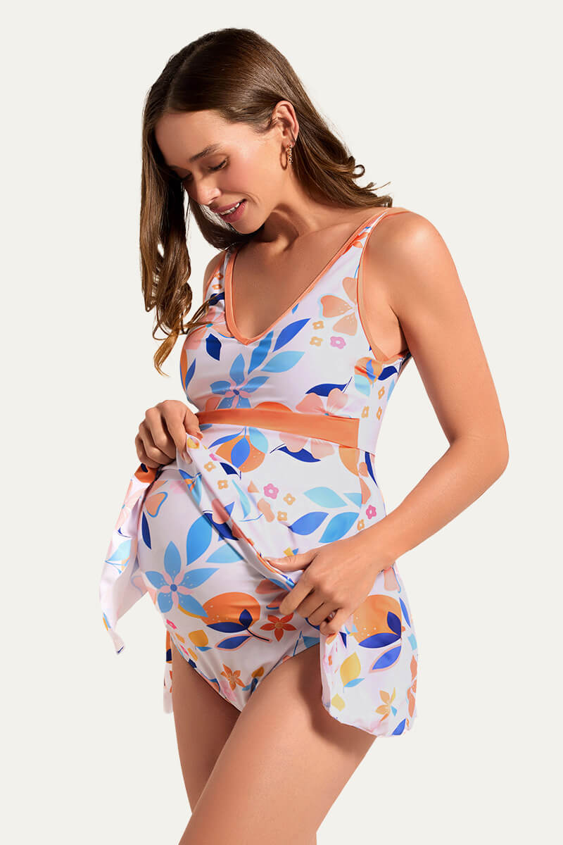 sexy-low-back-v-neck-one-piece-maternity-swim-dress#color_orange-miracle