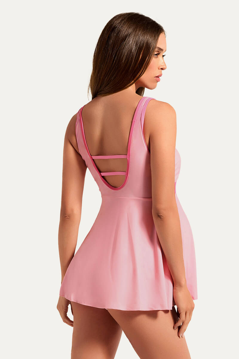 sexy-low-back-v-neck-one-piece-maternity-swim-dress#color_mauve-bright-pink