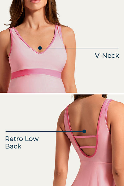 sexy-low-back-v-neck-one-piece-maternity-swim-dress#color_mauve-bright-pink