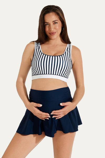 sports-style-high-waist-skirted-maternity-swimsuit-tennis-bikini-set#color_blue-subtle-stripes-navy