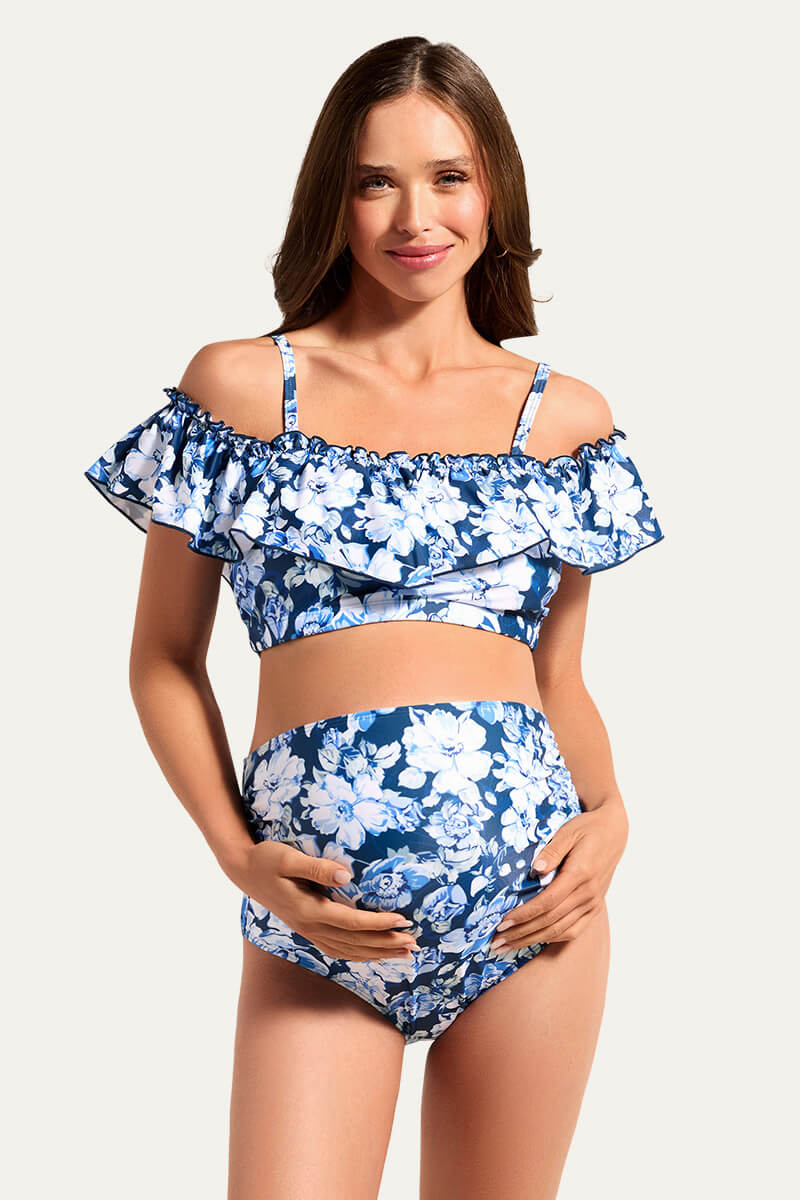 flounce-off-shoulder-maternity-bathing-suit-two-piece-bikini-set#color_blue-blossom