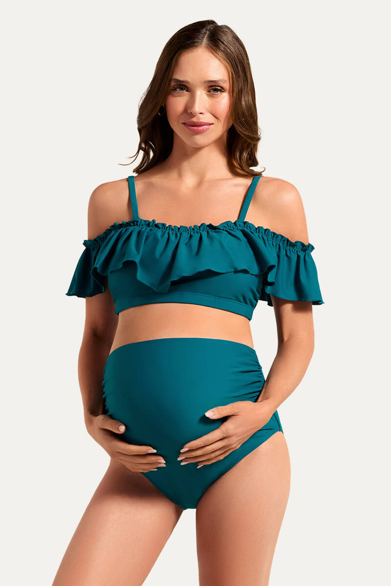 flounce-off-shoulder-maternity-bathing-suit-two-piece-bikini-set#color_forest
