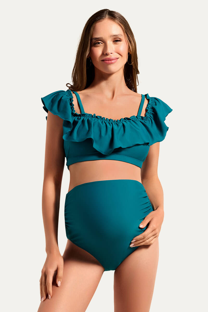 flounce-off-shoulder-maternity-bathing-suit-two-piece-bikini-set#color_forest