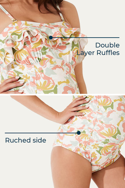 One Piece Double Layer Ruffles Pregnancy Swimwear Midsummer Blooms