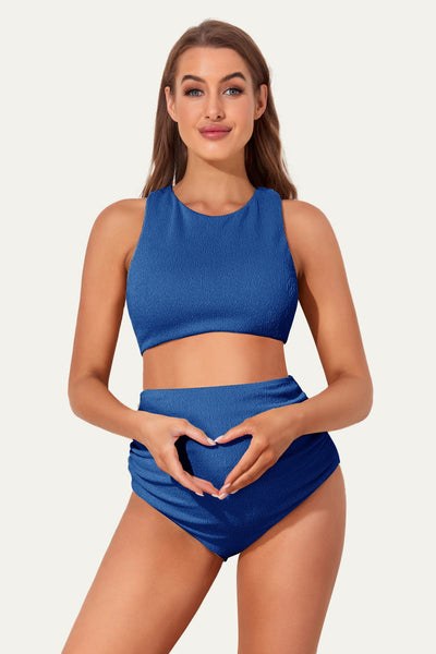 maternity-textured-crisscross-high-waist-bikini-swimsuit#color_sapphire-blue