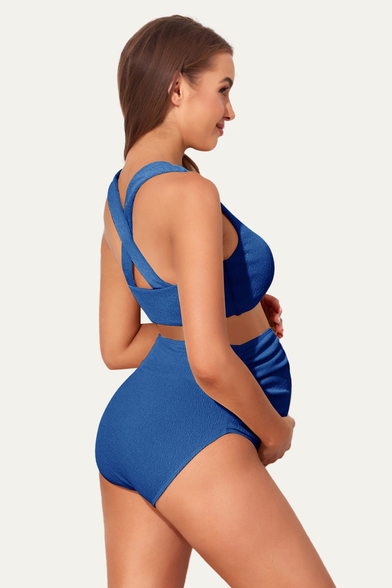 Maternity Textured Crisscross High Waist Bikini Swimsuit
