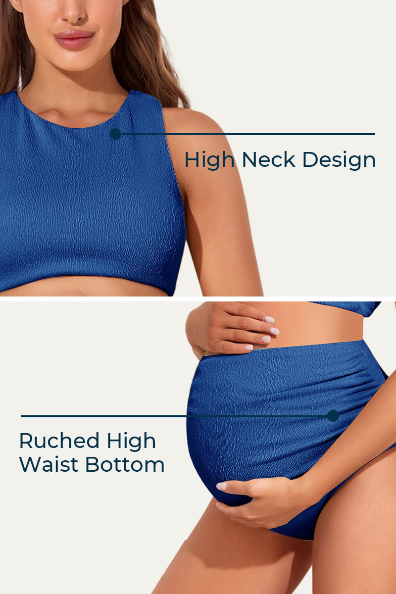 maternity-textured-crisscross-high-waist-bikini-swimsuit#color_sapphire-blue