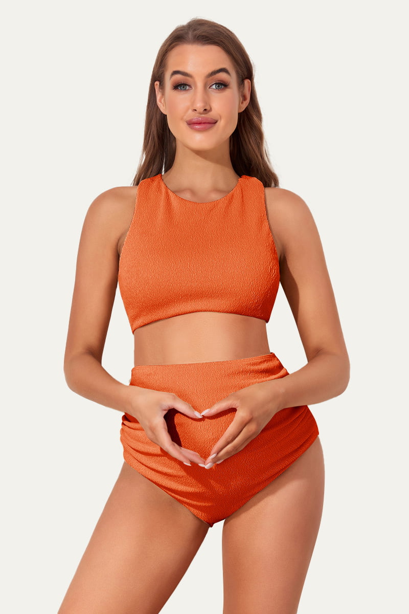maternity-textured-crisscross-high-waist-bikini-swimsuit#color_warm-red