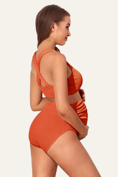 Maternity Textured Crisscross High Waist Bikini Swimsuit