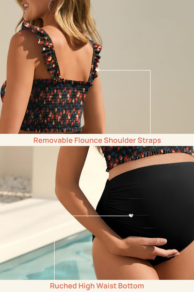 ruffled-bandeau-bathing-suit-set-high-waisted-maternity-swim-bottoms#color_gaudy-raiment-black