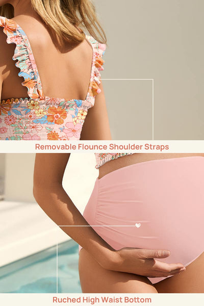 ruffled-maternity-bikini-set-high-waisted-ruched-bottoms#color_pink-hibiscus-light-pink