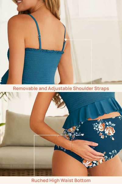 high-waisted-maternity-bikini-two-piece-pregnancy-swimming-costume#color_green-orange-flower