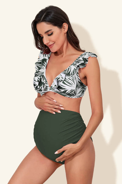 two-piece-v-neck-high-waisted-maternity-swimwear-with-flounce-top#color_leaf-waltz-sacramento