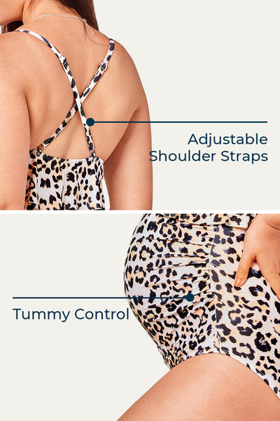 Sexy Maternity Swimwear Leopard Print One Piece With Flounce Detail