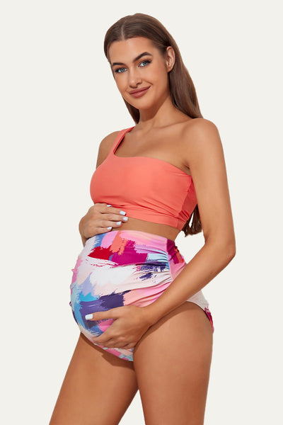 Criss Cross One Shoulder Maternity Bikini Pregnant Swimwear Brush Stock 3