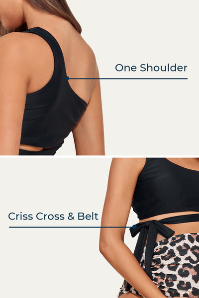 Criss Cross One Shoulder Maternity Bikini Pregnant Swimwear Leopard Ocelot